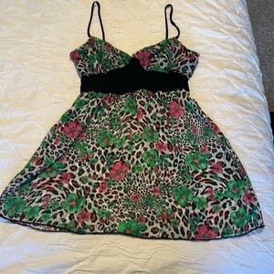 HAVE | Y2K floral and animal print sheer babydoll tank, size small